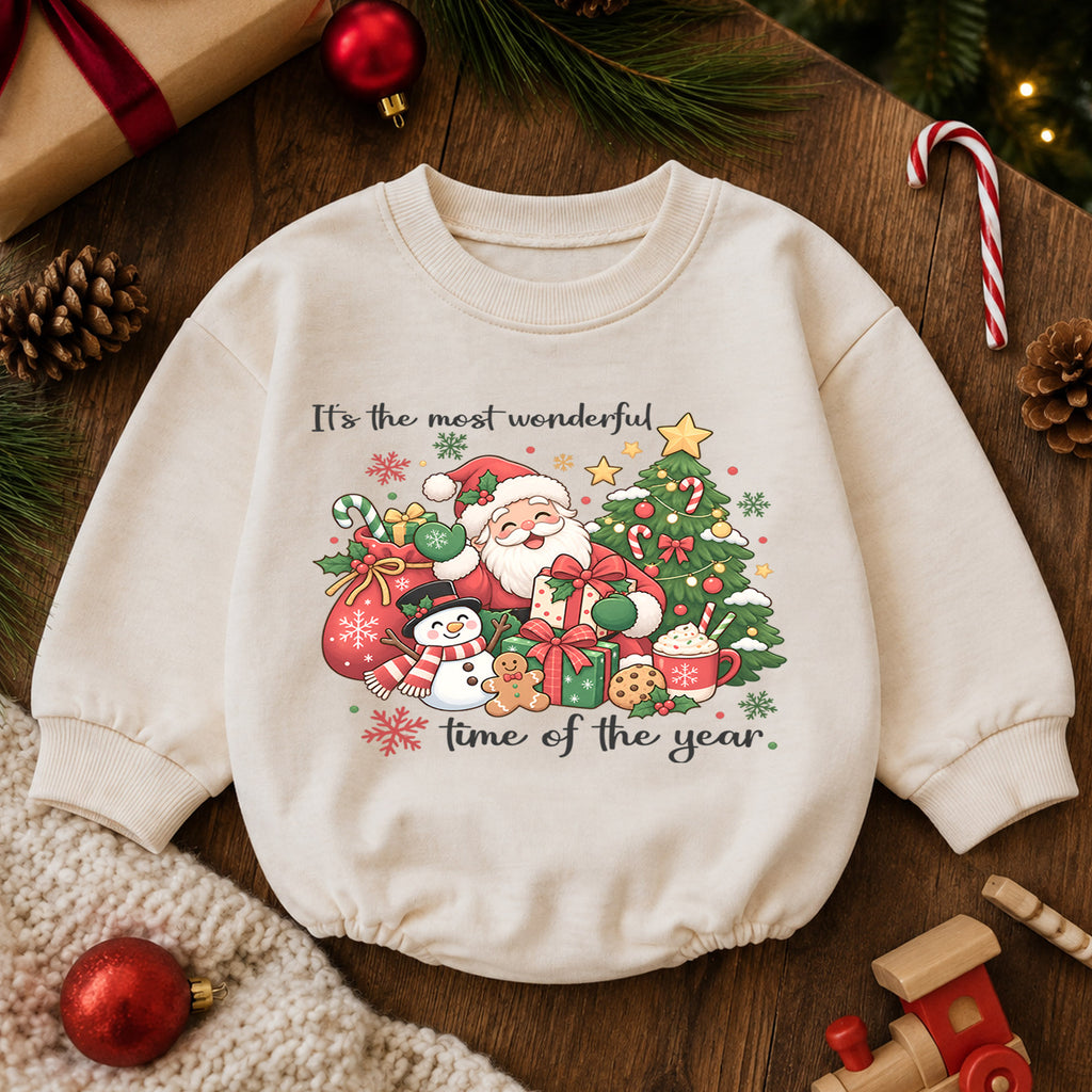 It's the Most Wonderful Time of the Year Baby Romper, Santa Snowman Christmas Outfit, Cute 1st Christmas Gift for Baby — product view 6
