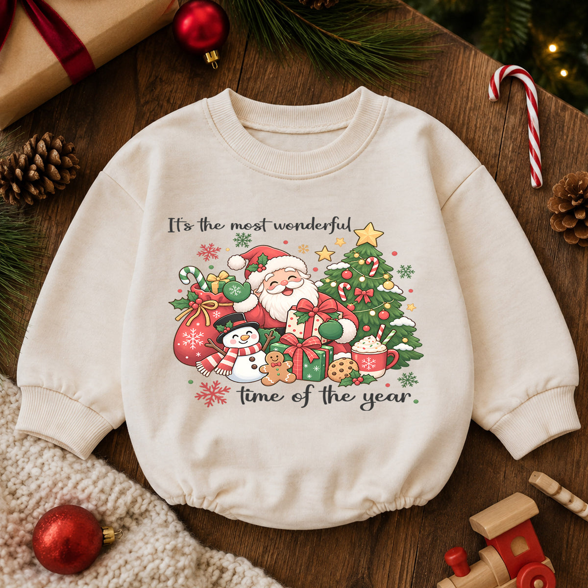 It's the Most Wonderful Time of the Year Baby Romper, Santa Snowman Christmas Outfit, Cute 1st Christmas Gift for Baby — product view 6