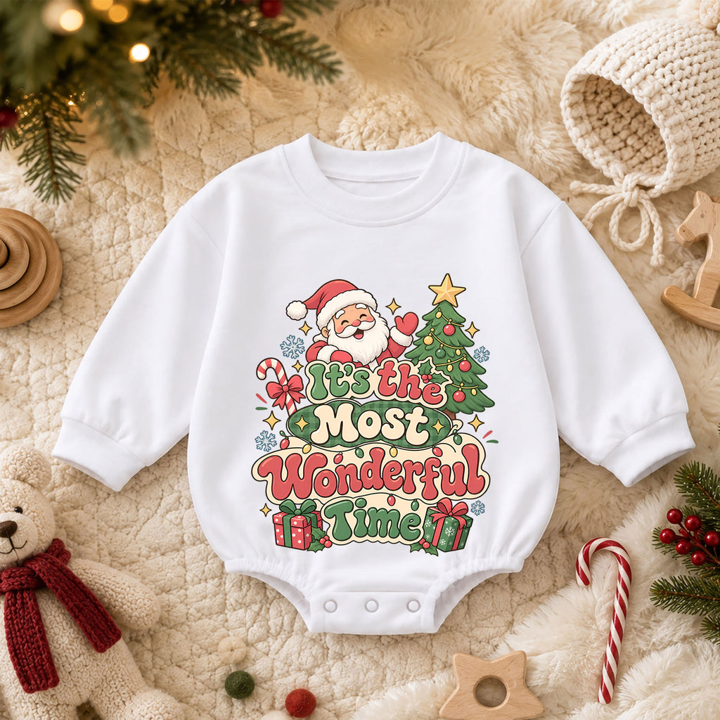 It's the Most Wonderful Time Christmas Baby Romper, Retro Santa Holiday Outfit, Toddler Xmas Romper, 1st Christmas Gift — product view 3