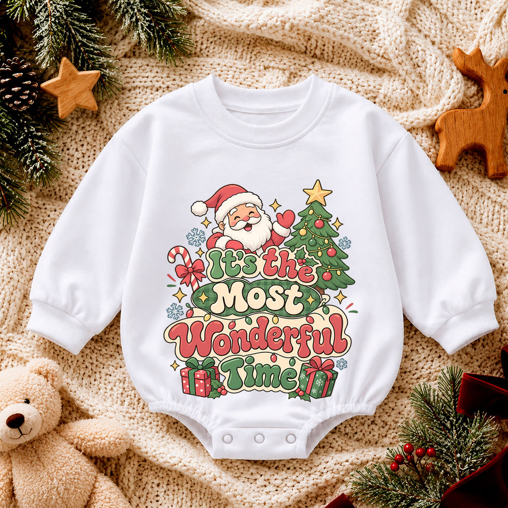 It's the Most Wonderful Time Christmas Baby Romper, Retro Santa Holiday Outfit, Toddler Xmas Romper, 1st Christmas Gift — product view 4