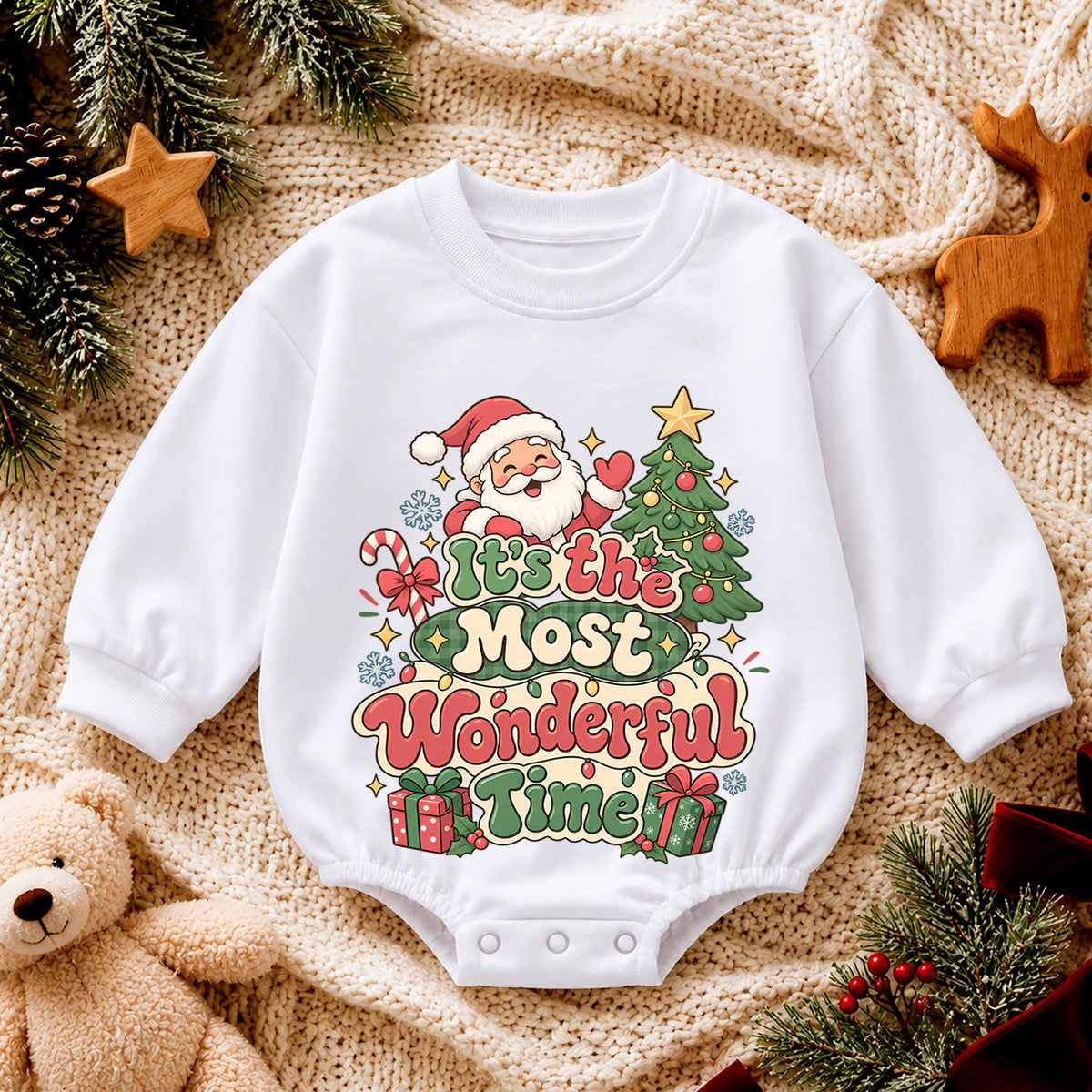 It's the Most Wonderful Time Christmas Baby Romper, Retro Santa Holiday Outfit, Toddler Xmas Romper, 1st Christmas Gift — product view 4