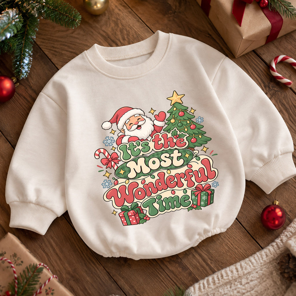 It's the Most Wonderful Time Christmas Baby Romper, Retro Santa Holiday Outfit, Toddler Xmas Romper, 1st Christmas Gift — product view 5