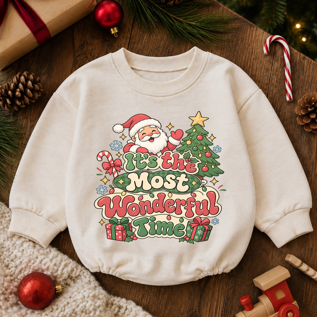 It's the Most Wonderful Time Christmas Baby Romper, Retro Santa Holiday Outfit, Toddler Xmas Romper, 1st Christmas Gift — product view 6