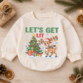Let's Get Lit Reindeer Romper, Christmas Tree Baby Holiday Outfit, 1st Birthday Xmas Gift, Baby 1st Christmas Keepsake — product view 1