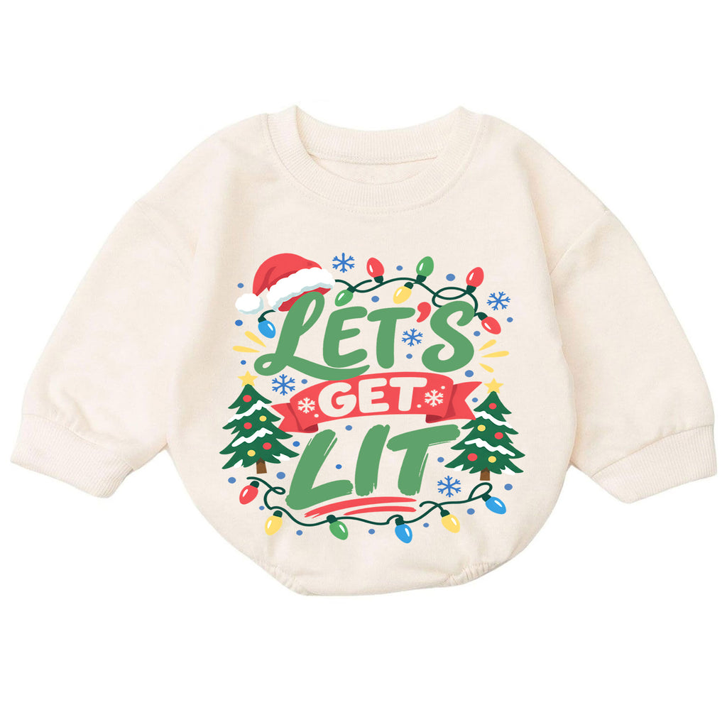 Let's Get Lit Christmas Baby Romper, Funny Christmas Lights Outfit, Toddler Holiday Romper, Cute 1st Christmas Gift — product view 7