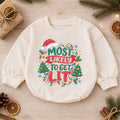 Most Likely to Get Lit Romper, Funny Baby Christmas Outfit, 1st Christmas Holiday Gift, Winter 1st Birthday Romper for Little Baby — product view 1