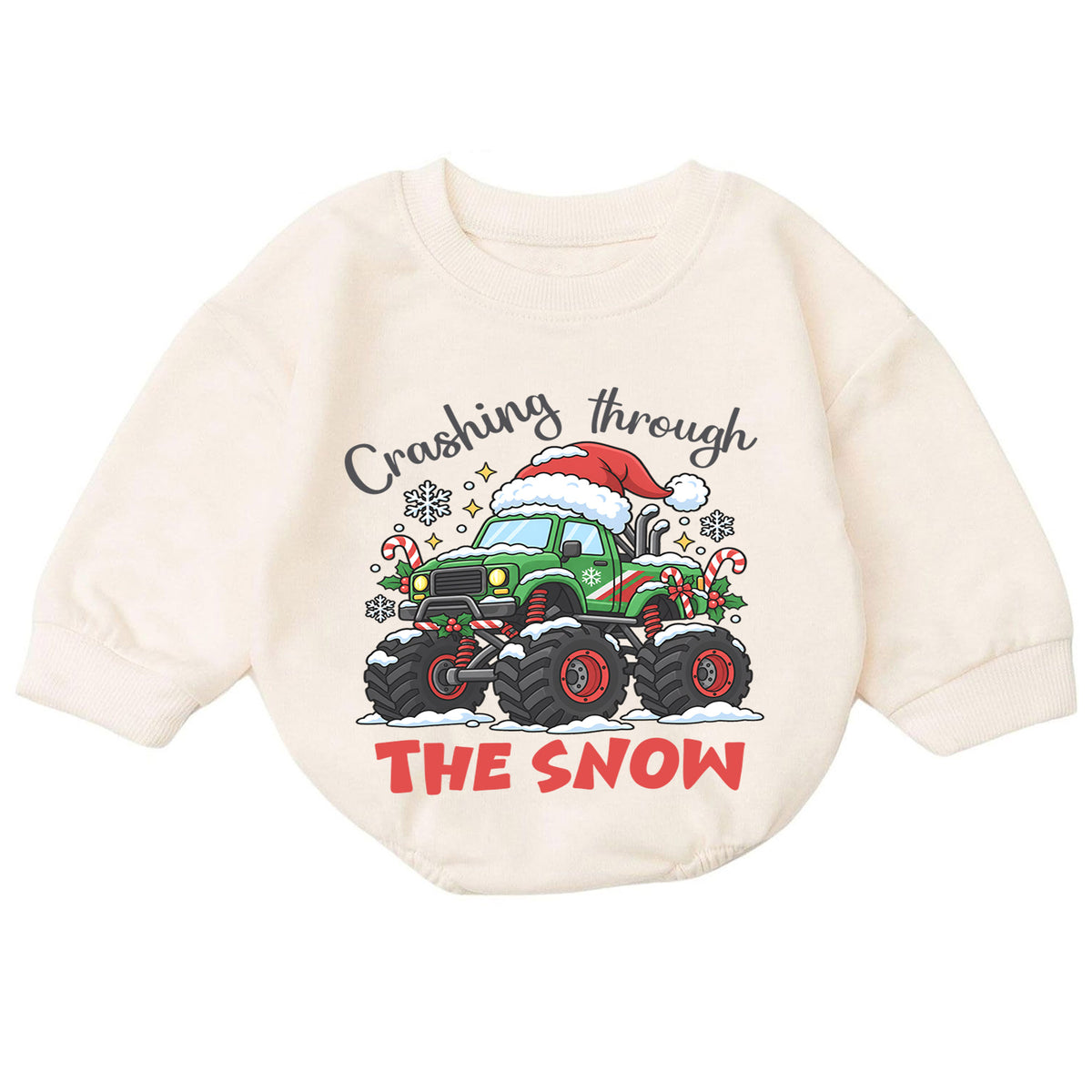 Crashing Through the Snow Romper, Monster Truck Christmas Baby Outfit, 1st Birthday Gift, Baby 1st Christmas Holiday Keepsake — product view 7