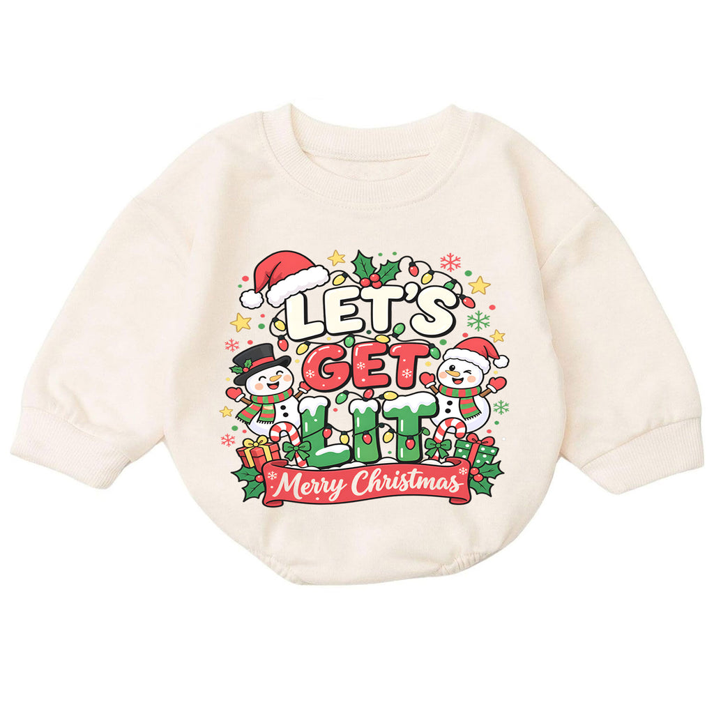 Let's Get Lit Snowman Romper, Merry Christmas Baby Outfit, 1st Christmas Keepsake, 1st Birthday Holiday Gift for Little Baby — product view 7