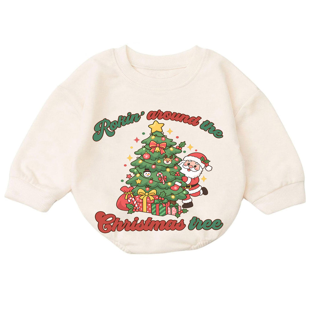 Rockin Around the Christmas Tree Santa Romper, Cute Holiday Baby Outfit, 1st Christmas Keepsake, 1st Birthday Winter Gift — product view 7