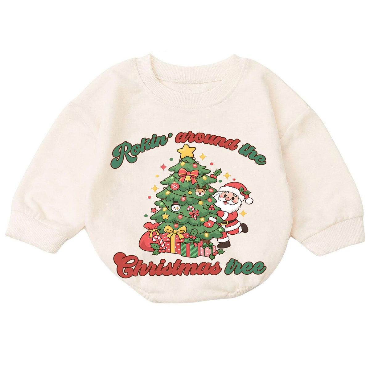 Rockin Around the Christmas Tree Santa Romper, Cute Holiday Baby Outfit, 1st Christmas Keepsake, 1st Birthday Winter Gift — product view 7