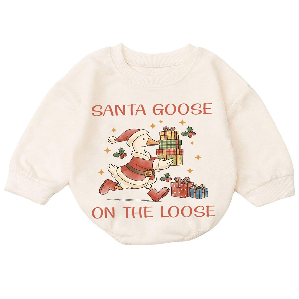 Santa Goose on the Loose Baby Romper, Christmas Goose Gift Outfit, Funny Toddler Holiday Romper, 1st Christmas Gift — product view 7