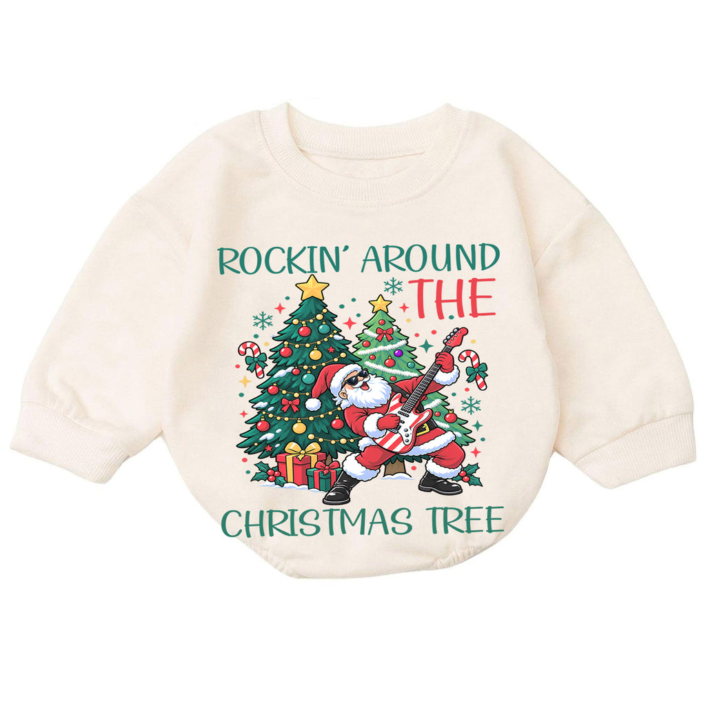 Rockin Around the Christmas Tree Santa Guitar Romper, Holiday Baby Outfit, 1st Birthday Gift, Baby 1st Christmas Keepsake — product view 7