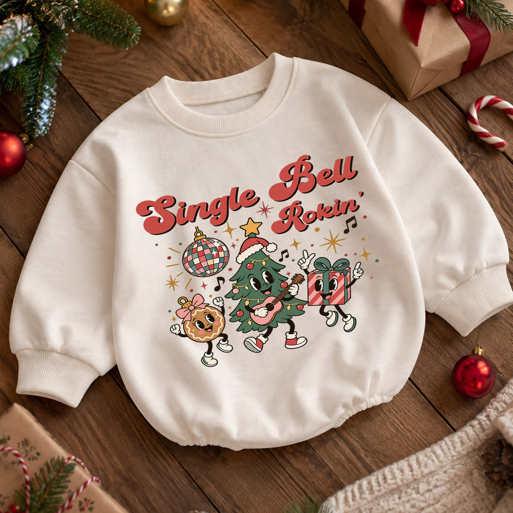 Jingle Bell Rockin Christmas Romper, Retro Holiday Character Baby Outfit, 1st Birthday Gift, Baby 1st Christmas Keepsake — product view 5