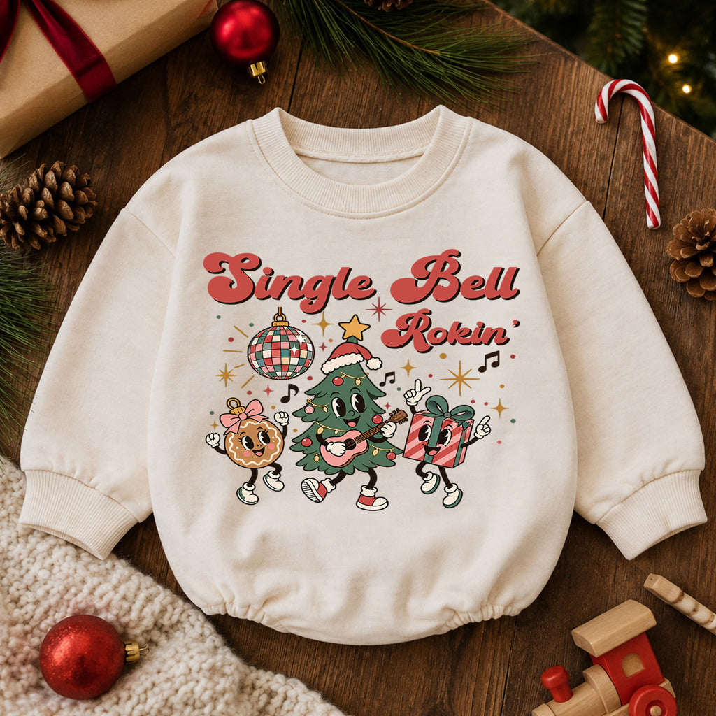 Jingle Bell Rockin Christmas Romper, Retro Holiday Character Baby Outfit, 1st Birthday Gift, Baby 1st Christmas Keepsake — product view 6