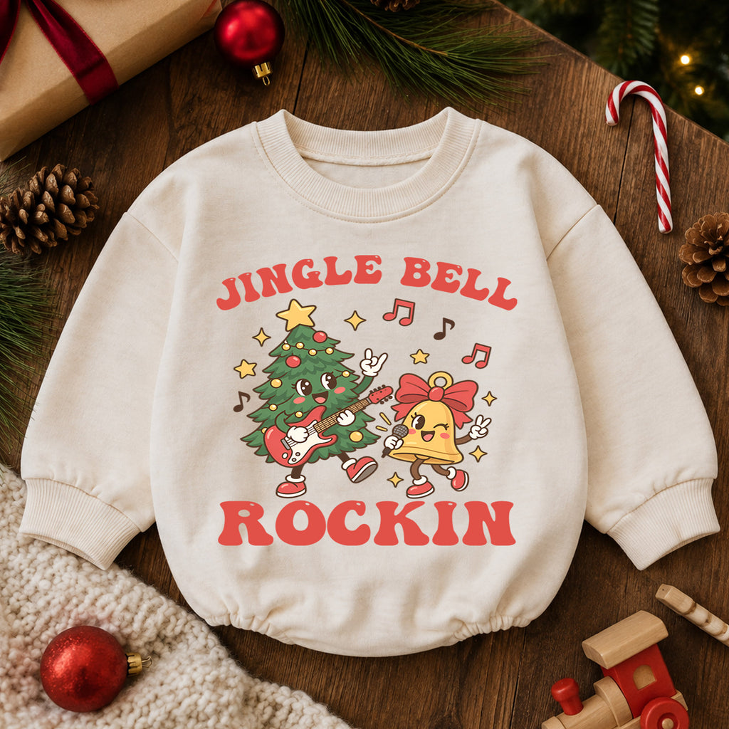 Jingle Bell Rockin Tree Romper, Christmas Guitar Baby Outfit, 1st Christmas Gift, 1st Birthday Holiday Keepsake for Little Baby — product view 6