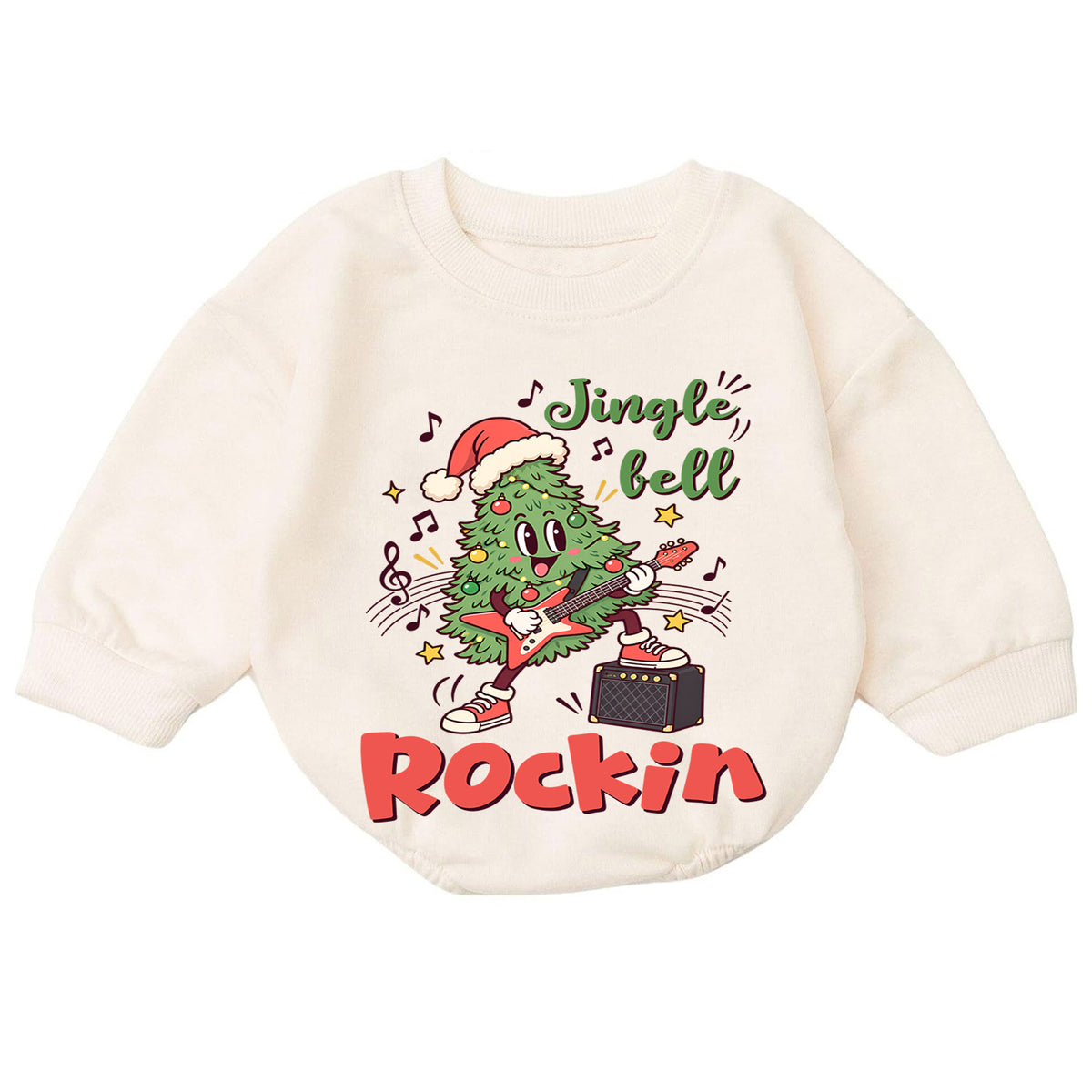 Jingle Bell Rockin Baby Romper, Guitar Christmas Tree Outfit, Winter 1st Birthday Gift, Baby 1st Christmas Holiday Keepsake — product view 7