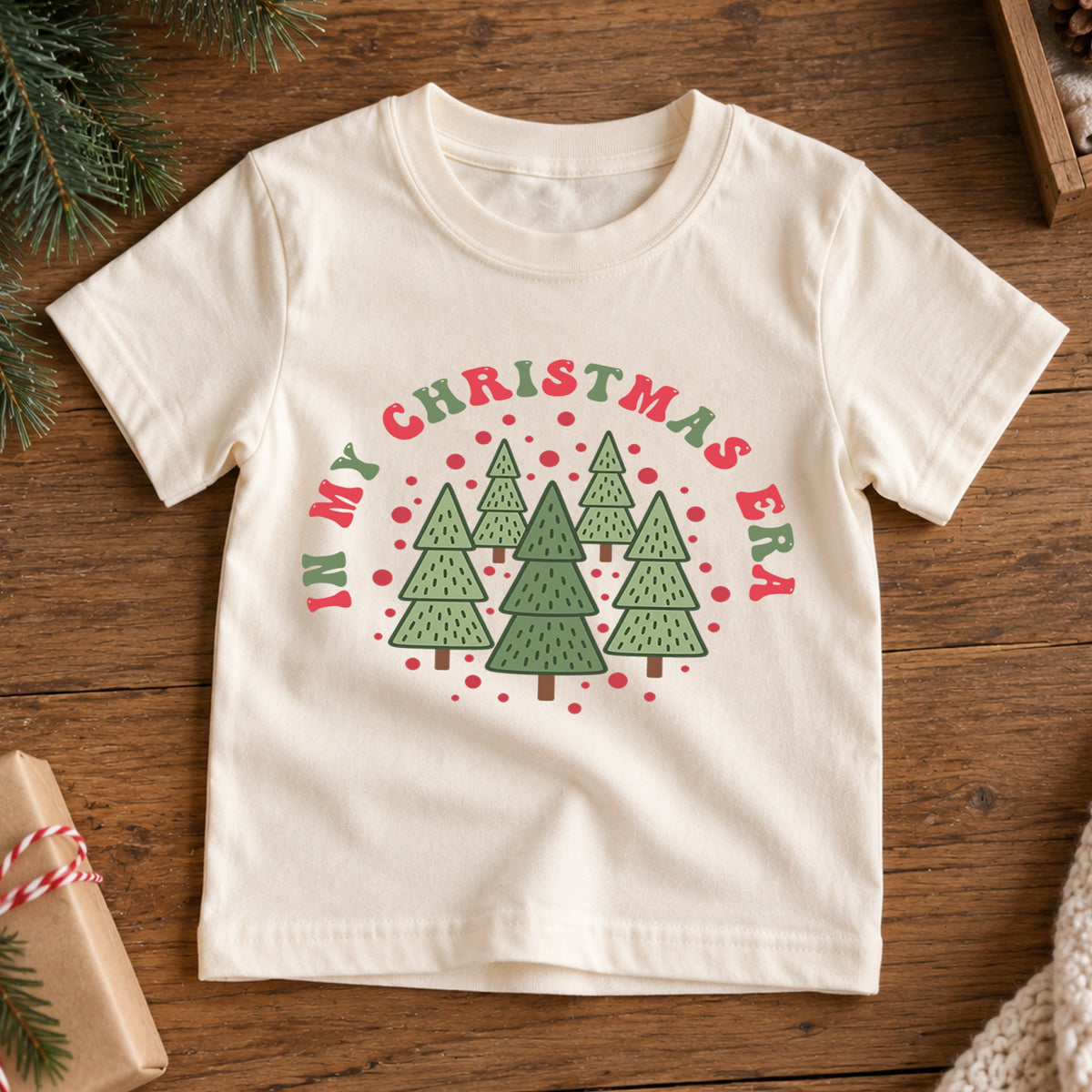 In My Christmas Era Kids Shirt, Minimal Christmas Tree Tee, Retro Holiday Outfit for Boys Girls, Cute Festive Christmas Gift for Kids — product view 7