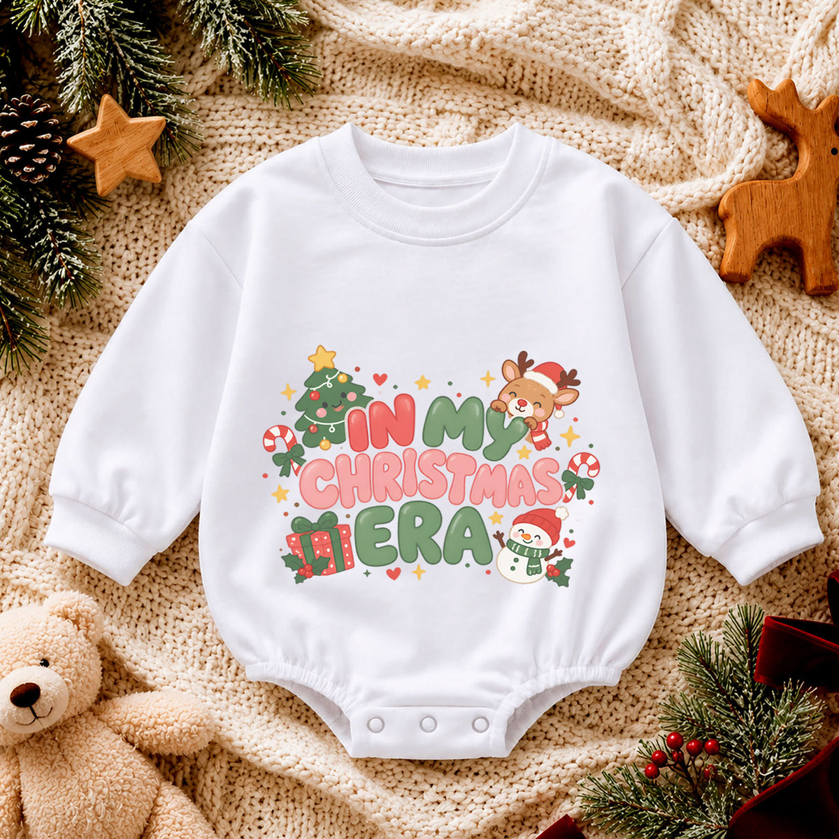 In My Christmas Era Baby Romper, Cute Holiday Character Outfit, 1st Christmas Gift, Winter 1st Birthday Keepsake for Little Baby — product view 4