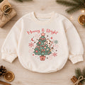 Meowy and Bright Cat Romper, Christmas Tree Kitty Baby Outfit, 1st Christmas Gift, 1st Birthday Holiday Keepsake for Little Baby — product view 1