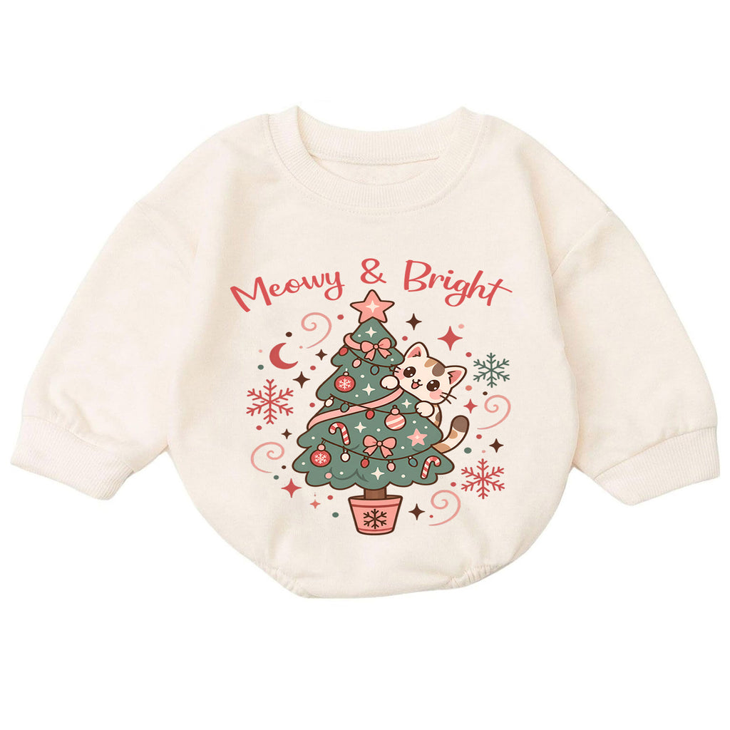 Meowy and Bright Cat Romper, Christmas Tree Kitty Baby Outfit, 1st Christmas Gift, 1st Birthday Holiday Keepsake for Little Baby — product view 7