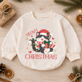 Meowy Christmas Cat Romper, Santa Kitty Gift Baby Outfit, 1st Birthday Holiday Gift, Baby 1st Christmas Keepsake Romper — product view 1