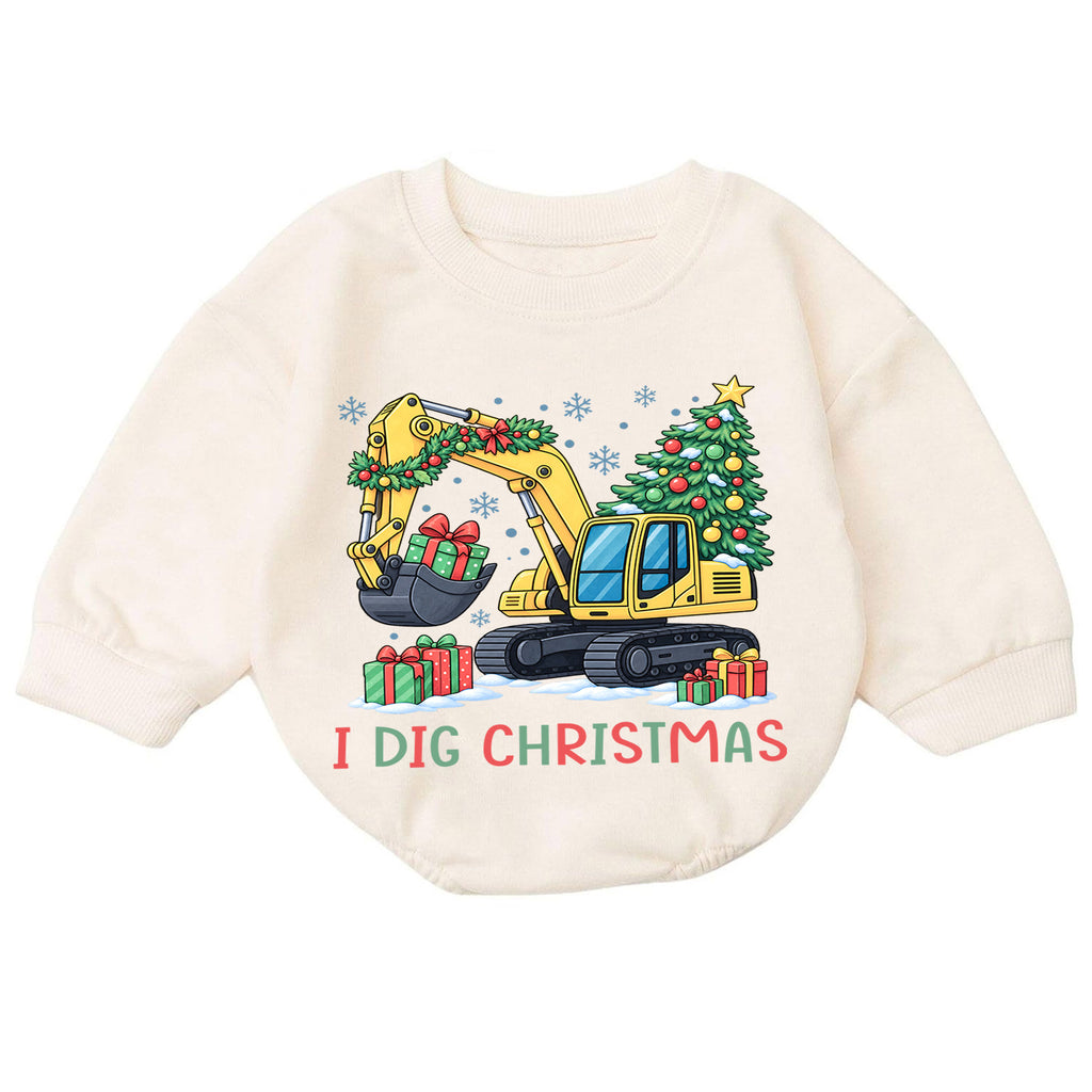 I Dig Christmas Baby Romper, Excavator Christmas Outfit, Construction Toddler Holiday Romper, Cute 1st Christmas Gift for Baby — product view 7