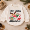 Tis the Season Reindeer Cocoa Baby Romper, Cozy 1st Christmas Outfit, Winter 1st Birthday Holiday Romper, Cute Xmas Gift — product view 1