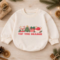 Tis the Season Christmas Baby Romper, Tree Gift Santa Hat Holiday Outfit, Baby 1st Christmas Keepsake, 1st Birthday Xmas Gift — product view 1