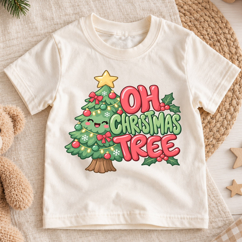 Oh Christmas Tree Kids Shirt, Cute Green Christmas Tree Tee, Retro Holiday Outfit for Boys Girls, Festive Christmas Gift for Little Kids — product view 1