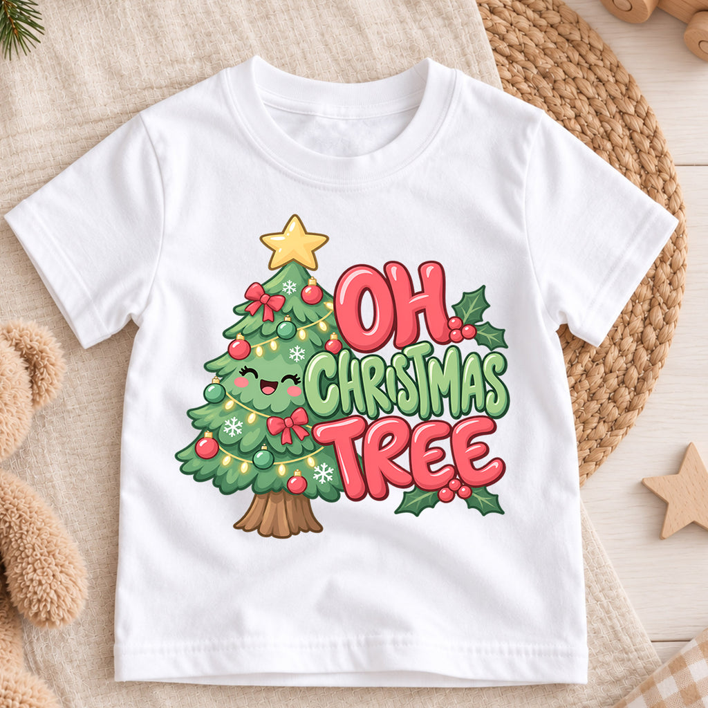 Oh Christmas Tree Kids Shirt, Cute Green Christmas Tree Tee, Retro Holiday Outfit for Boys Girls, Festive Christmas Gift for Little Kids — product view 3
