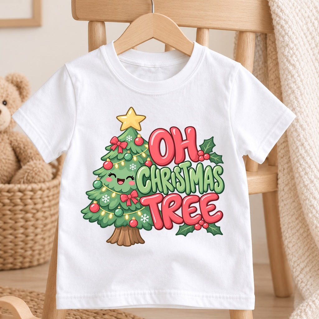 Oh Christmas Tree Kids Shirt, Cute Green Christmas Tree Tee, Retro Holiday Outfit for Boys Girls, Festive Christmas Gift for Little Kids — product view 4