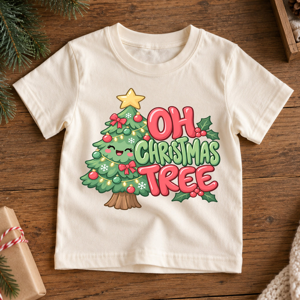 Oh Christmas Tree Kids Shirt, Cute Green Christmas Tree Tee, Retro Holiday Outfit for Boys Girls, Festive Christmas Gift for Little Kids — product view 7