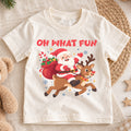 Oh What Fun Kids Christmas Shirt, Santa Riding Reindeer Tee, Cute Holiday Outfit for Boys Girls, Funny Festive Christmas Gift for Kids — product view 1