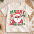 Merry Christmas Santa Kids Shirt, Santa Star Sunglasses Tee, Funny Holiday Outfit for Boys Girls, Cool Festive Christmas Gift for Kids — product view 1