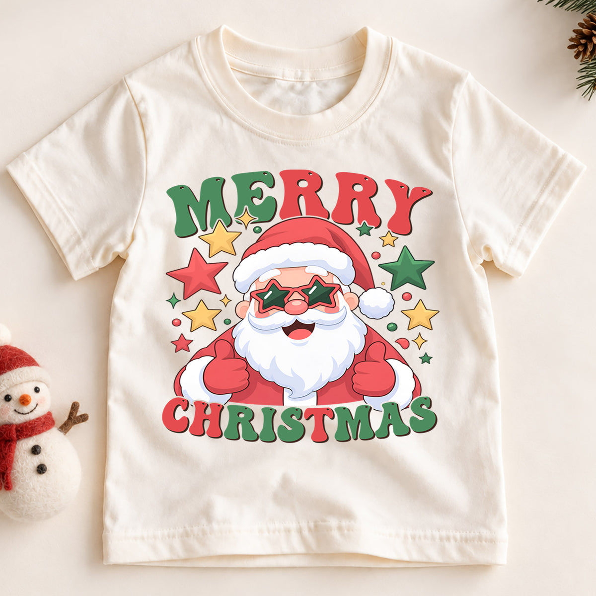 Merry Christmas Santa Kids Shirt, Santa Star Sunglasses Tee, Funny Holiday Outfit for Boys Girls, Cool Festive Christmas Gift for Kids — product view 2