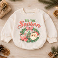 Tis the Season Baby Romper, Baby First Christmas Outfit, Cute Santa Christmas Wreath, Toddler Holiday Outfit, Christmas Baby Gift — product view 1