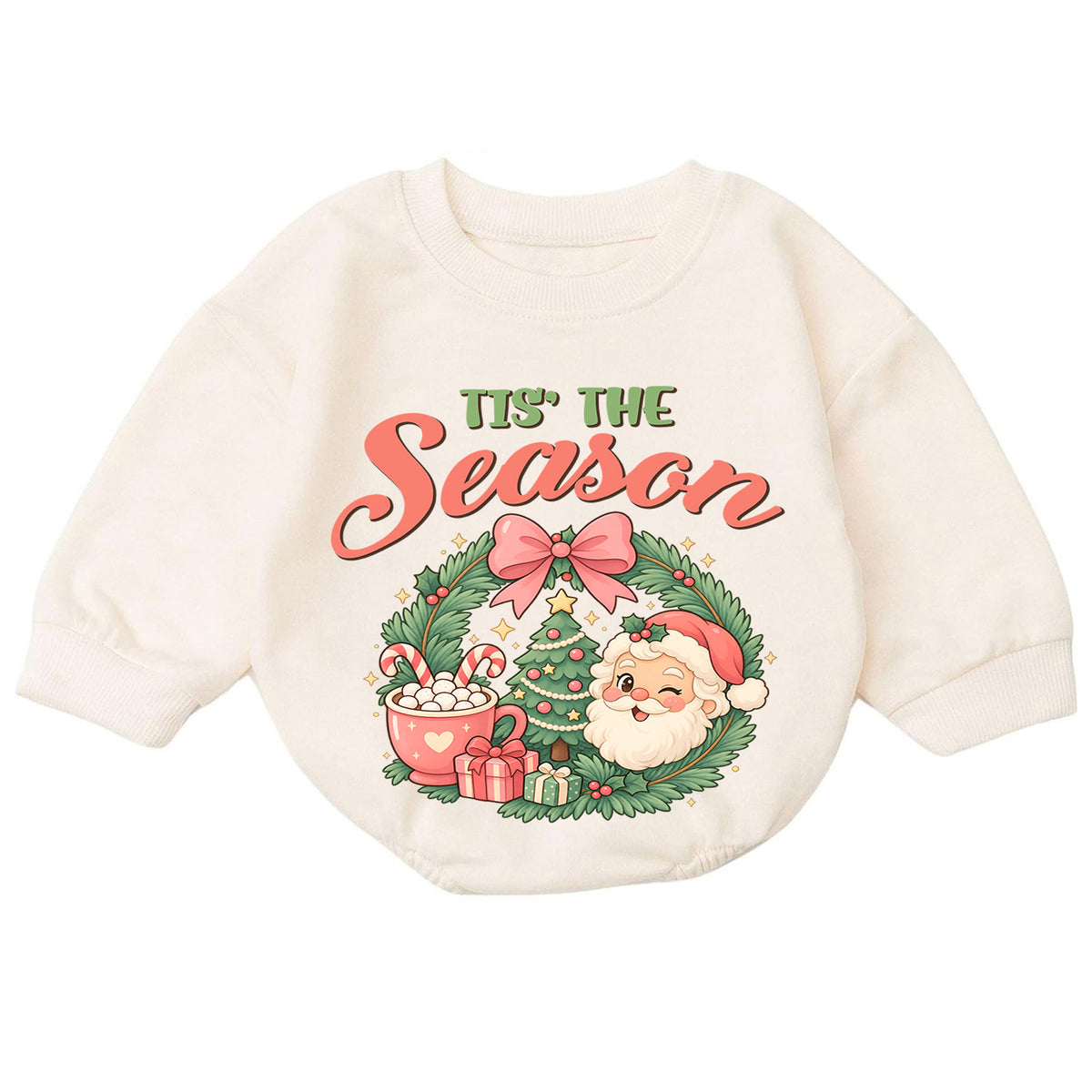 Tis the Season Baby Romper, Baby First Christmas Outfit, Cute Santa Christmas Wreath, Toddler Holiday Outfit, Christmas Baby Gift — product view 7