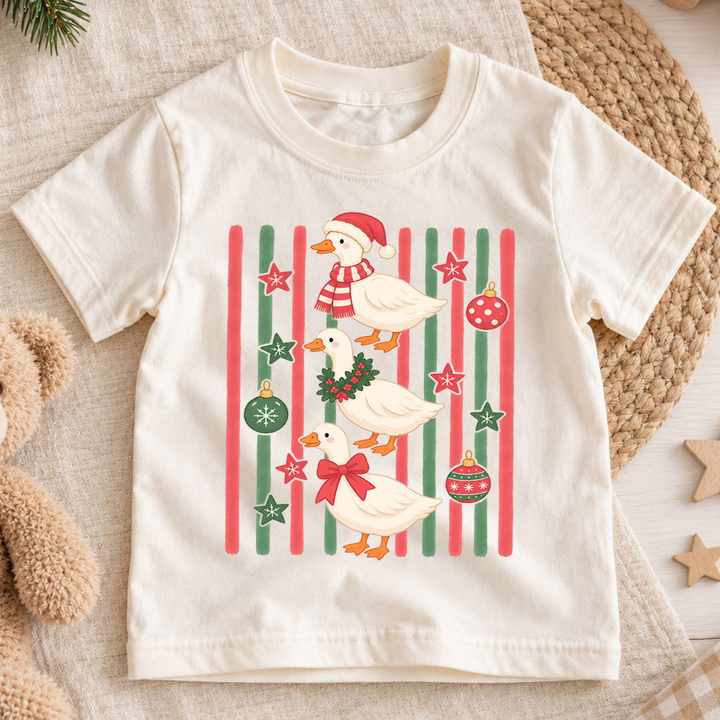 Cute Christmas Ducks Shirt, Festive Duck Xmas Tee, Funny Holiday Duck Lover Shirt, Winter Stripe Christmas Shirt, Cute Animal Xmas Tee (138 ký tự) — product view 1
