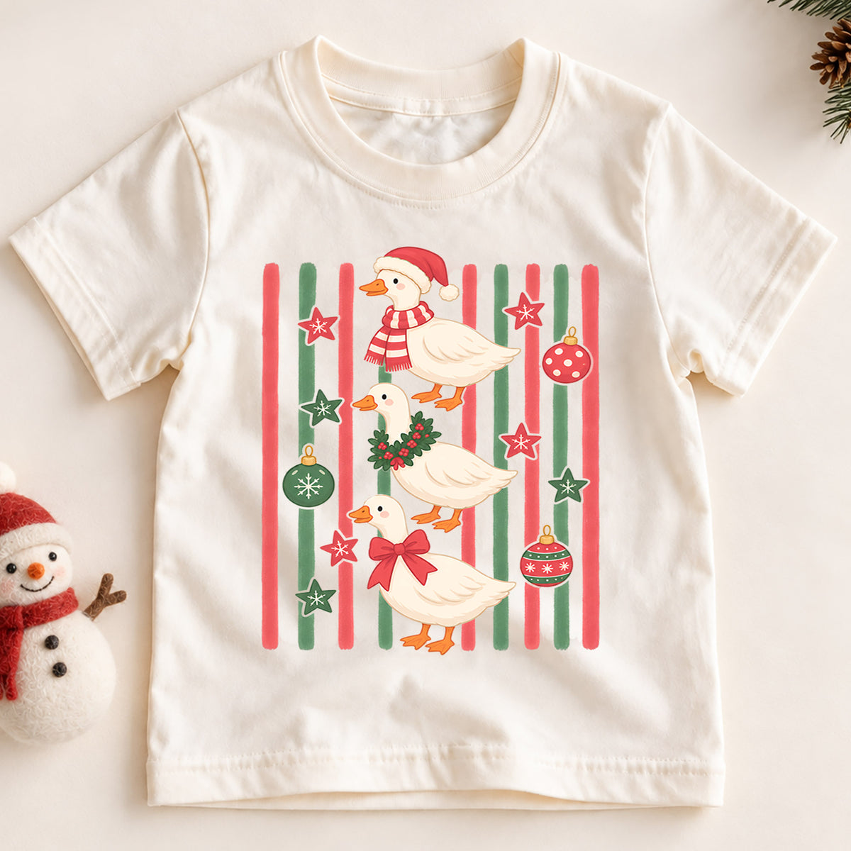 Cute Christmas Ducks Shirt, Festive Duck Xmas Tee, Funny Holiday Duck Lover Shirt, Winter Stripe Christmas Shirt, Cute Animal Xmas Tee (138 ký tự) — product view 2