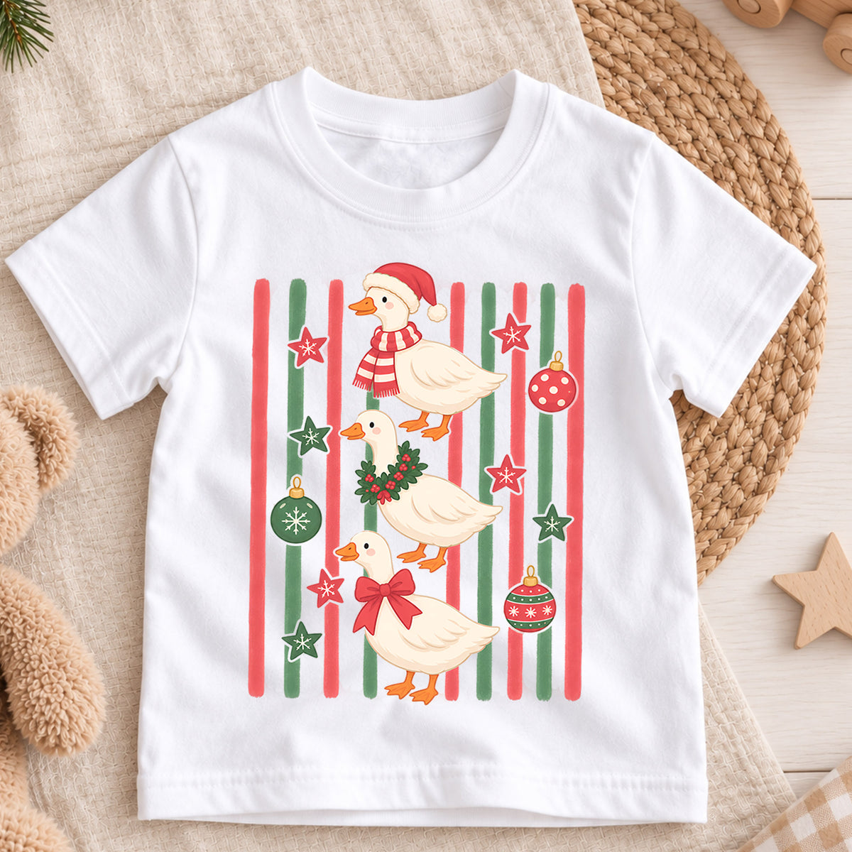 Cute Christmas Ducks Shirt, Festive Duck Xmas Tee, Funny Holiday Duck Lover Shirt, Winter Stripe Christmas Shirt, Cute Animal Xmas Tee (138 ký tự) — product view 3