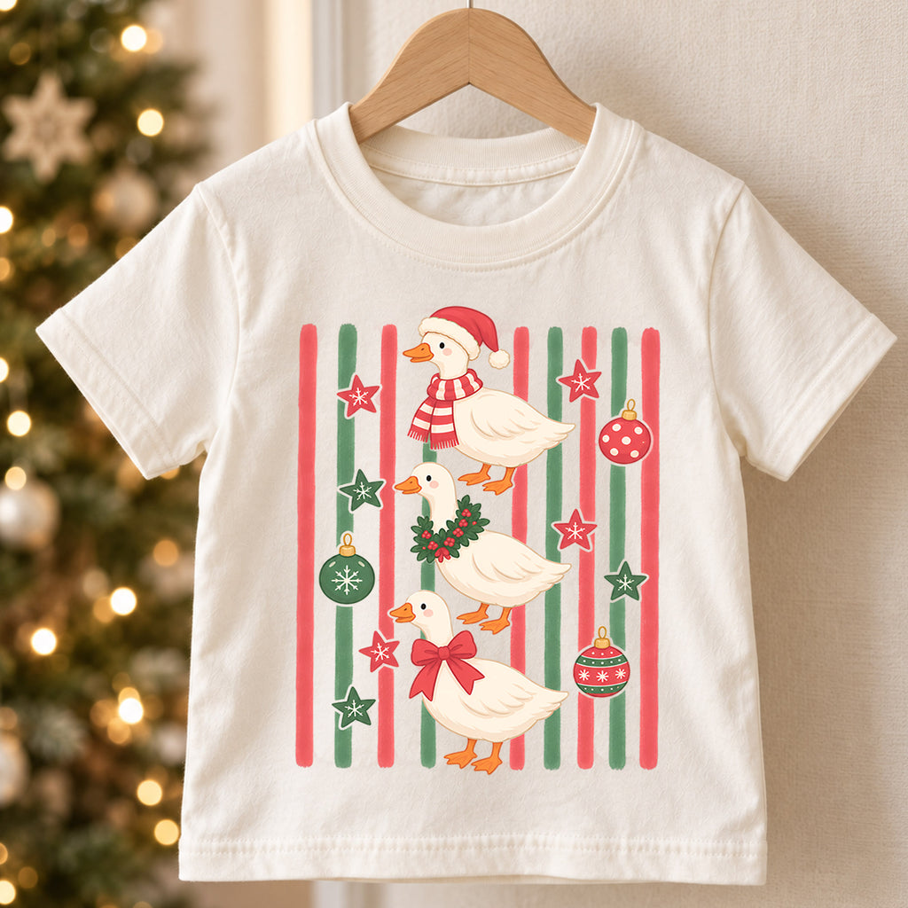 Cute Christmas Ducks Shirt, Festive Duck Xmas Tee, Funny Holiday Duck Lover Shirt, Winter Stripe Christmas Shirt, Cute Animal Xmas Tee (138 ký tự) — product view 5