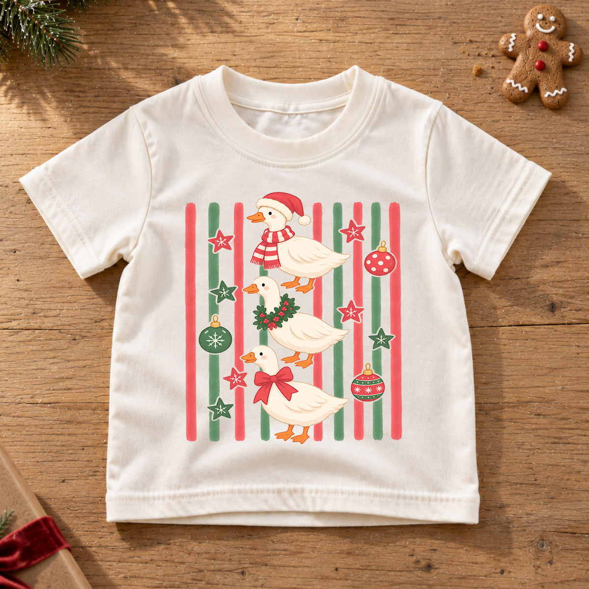Cute Christmas Ducks Shirt, Festive Duck Xmas Tee, Funny Holiday Duck Lover Shirt, Winter Stripe Christmas Shirt, Cute Animal Xmas Tee (138 ký tự) — product view 6