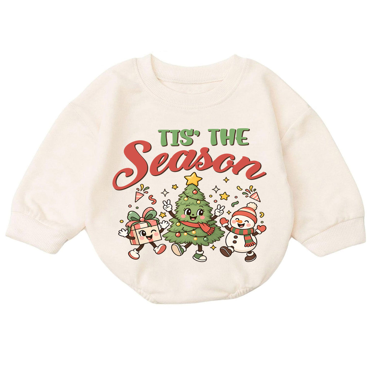 Tis the Season Baby Romper, Baby First Christmas Outfit, Cute Christmas Tree Snowman Gift, Toddler Xmas Outfit, Holiday Baby Gift — product view 7