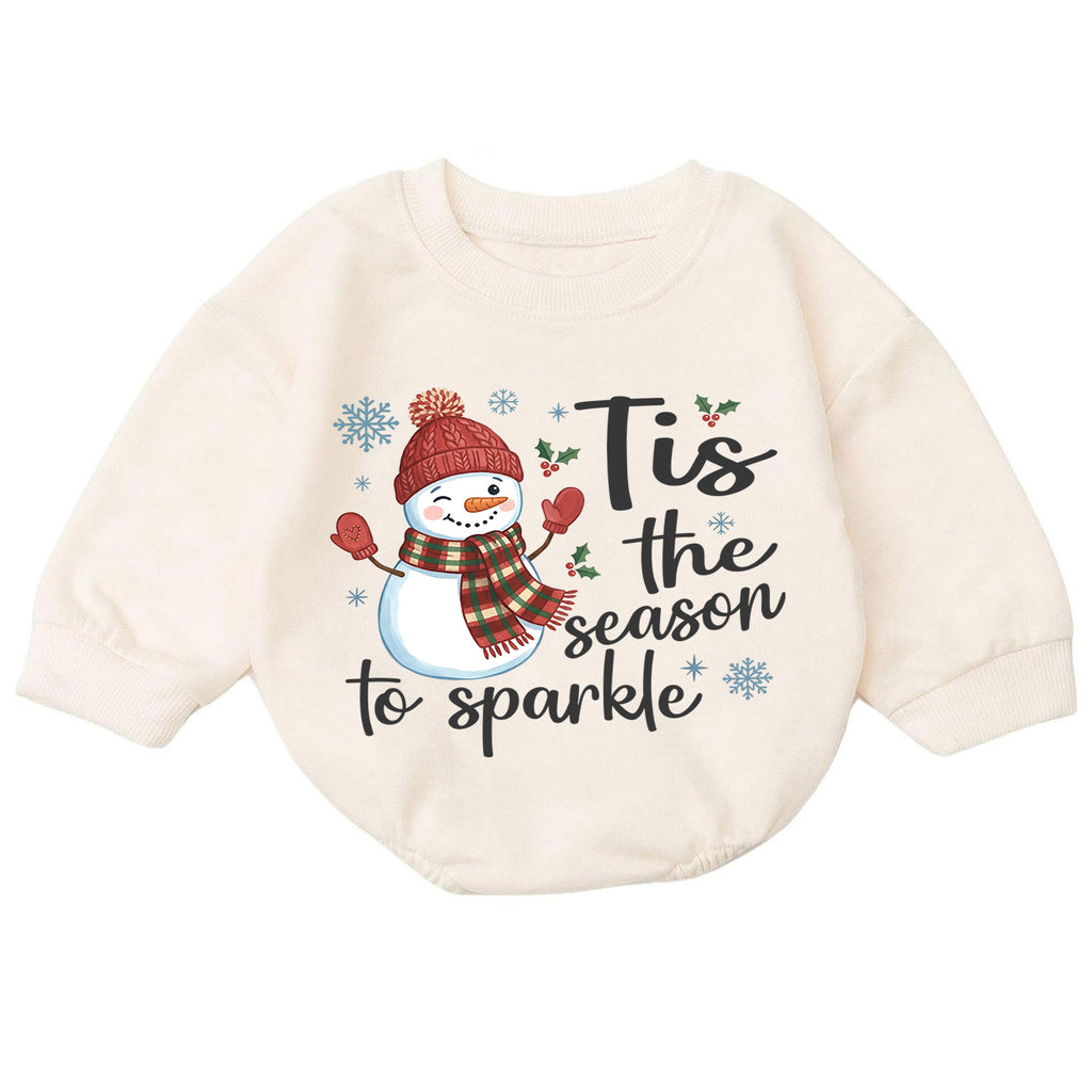 Tis the Season to Sparkle Baby Romper, Baby First Christmas Outfit, Snowman Holiday Baby Outfit, Toddler Christmas Gift, Xmas Romper — product view 7