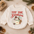 Tis the Season Baby Romper, Baby First Christmas Outfit, Hot Cocoa Gingerbread Christmas, Toddler Holiday Outfit, Xmas Baby Gift — product view 1