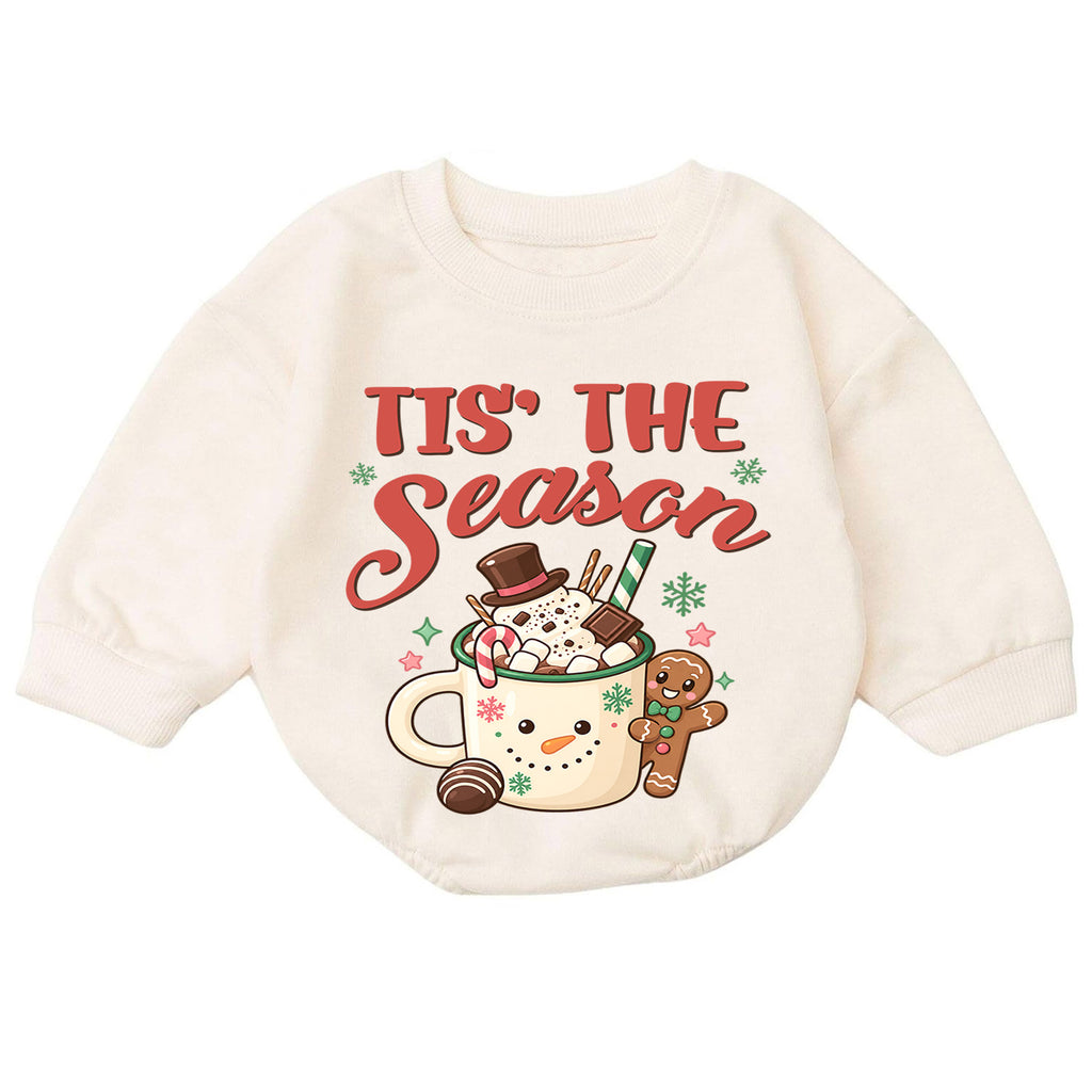 Tis the Season Baby Romper, Baby First Christmas Outfit, Hot Cocoa Gingerbread Christmas, Toddler Holiday Outfit, Xmas Baby Gift — product view 7