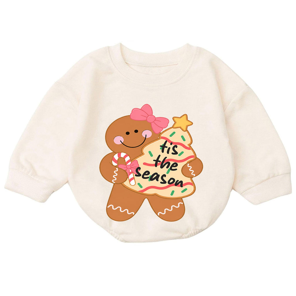 Gingerbread Girl Christmas Baby Romper, Pink Bow Holiday Cookie Outfit, Cute Toddler Xmas Gift, Tis the Season — product view 7