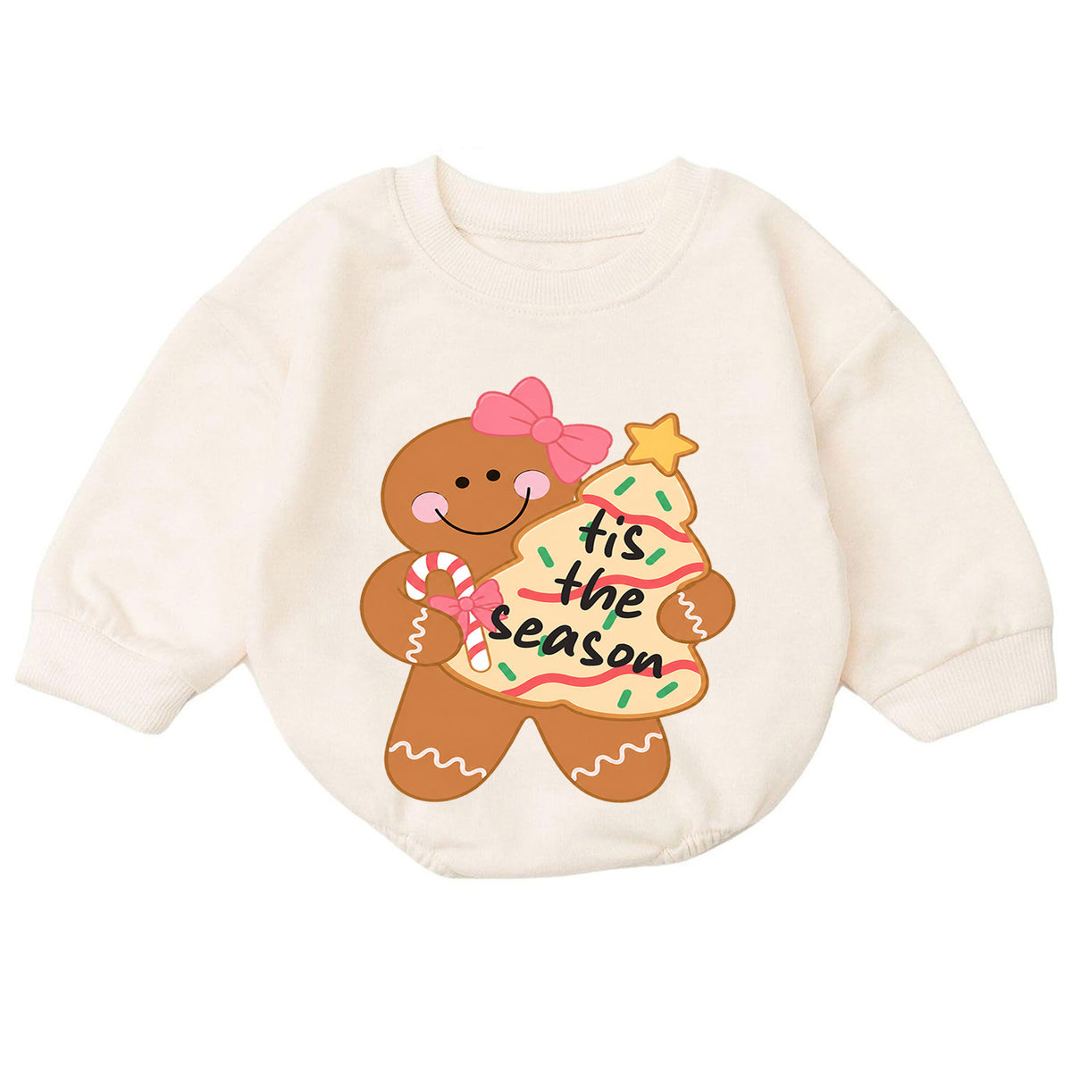 Gingerbread Girl Christmas Baby Romper, Pink Bow Holiday Cookie Outfit, Cute Toddler Xmas Gift, Tis the Season — product view 7