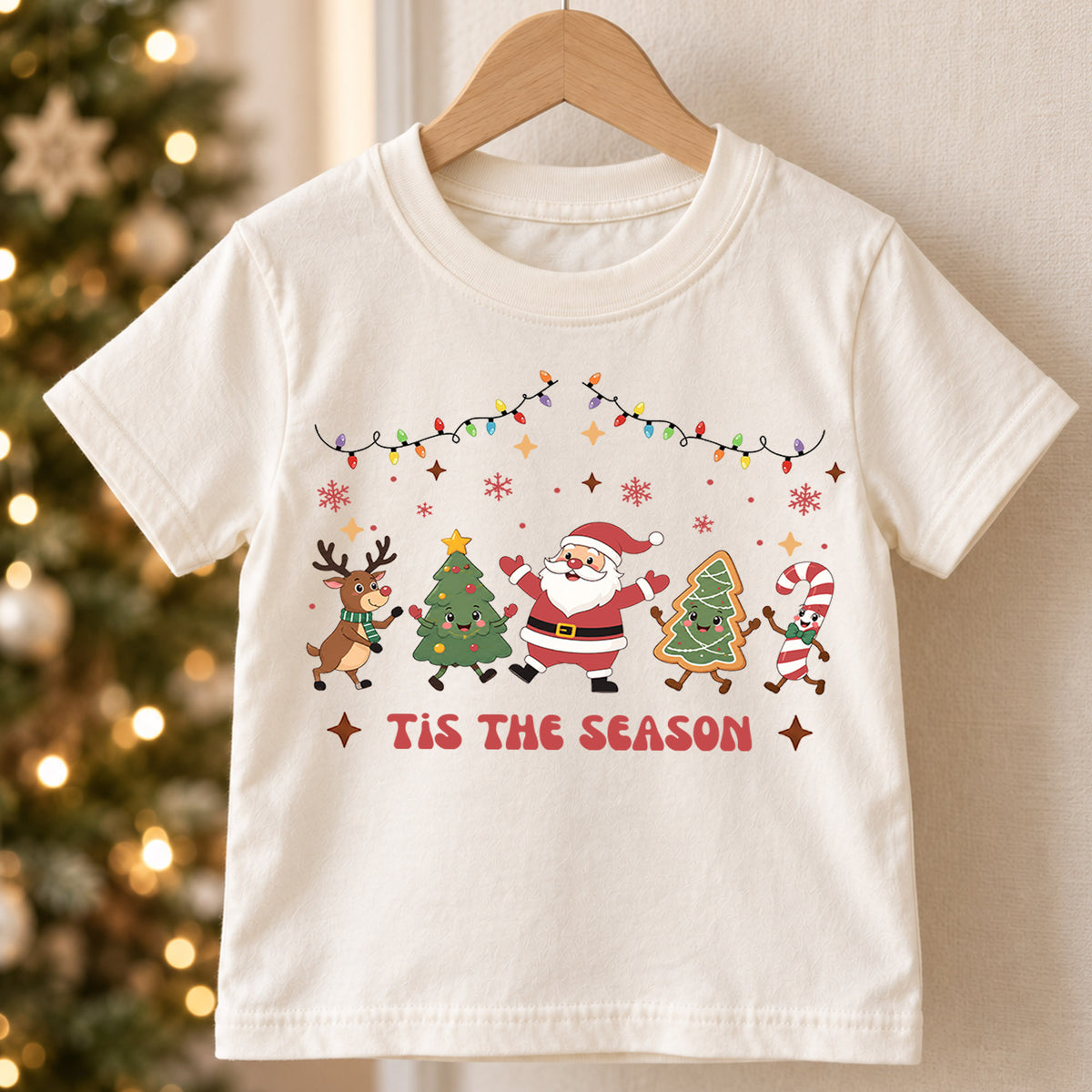 Tis the Season Kids Christmas Shirt, Santa Tree Gingerbread Holiday Tee, Festive Christmas Outfit, Holiday Gift for Kids Holiday Gift Idea — product view 5
