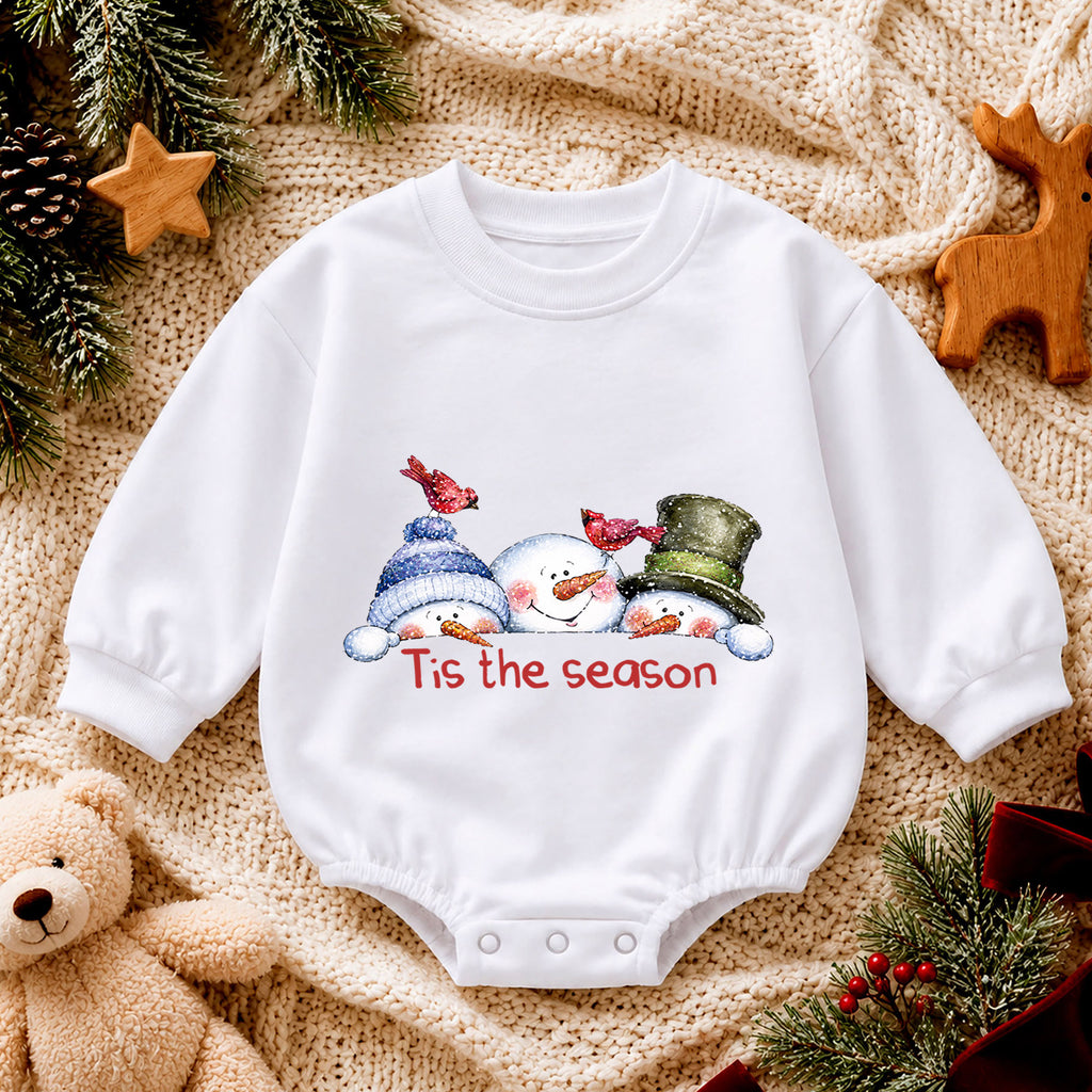 Snowman Christmas Baby Romper, Cute Winter Holiday Outfit, Toddler Xmas Romper, Tis the Season Snowman Design — product view 4